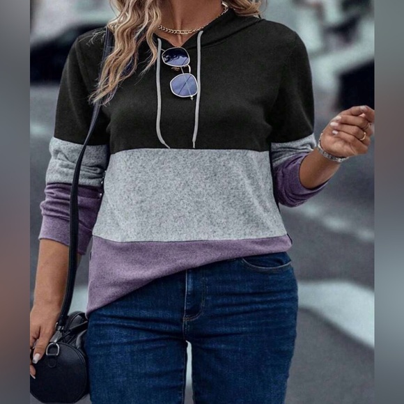 Color Block Drawstring Hoodie - Picture 2 of 5